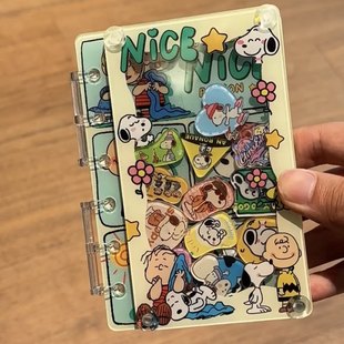 卡通史努比摇摇乐活页笔记本可爱亚克力可diy组装手账本a7日记本