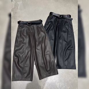 欧货高端柔软皮尤阔腿裤女冬新磨毛蛋白皮裤休闲时尚高腰直筒裤潮