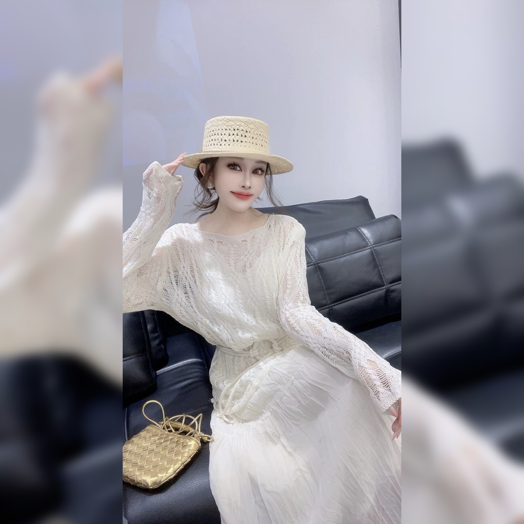 高端温柔感蕾丝镂空罩衫吊带裙两件套女夏网纱上衣防晒时尚套装裙