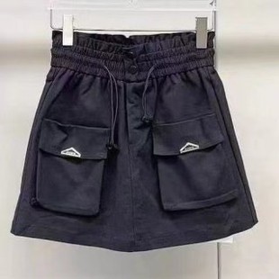 半身裙歐貨百搭A字短裙褲 高腰顯瘦三角標工裝 褲 裙女夏松緊腰新款