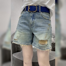 欧货高级感破洞牛仔短裤女夏弹力薄款高腰显瘦百搭a字阔腿裤热裤