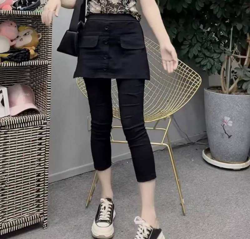 欧货速干夏新纸皮围裙裤女松紧腰假两件休闲裤弹力显瘦八分面膜裤,女装/女士精品,休闲裤,淘宝优惠券,粉丝福利购,淘宝优惠卷