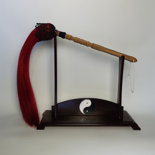 太极拂尘真马尾拂尘佛尘尘拂蝇甩子染红色送架子装饰摆放用拂尘