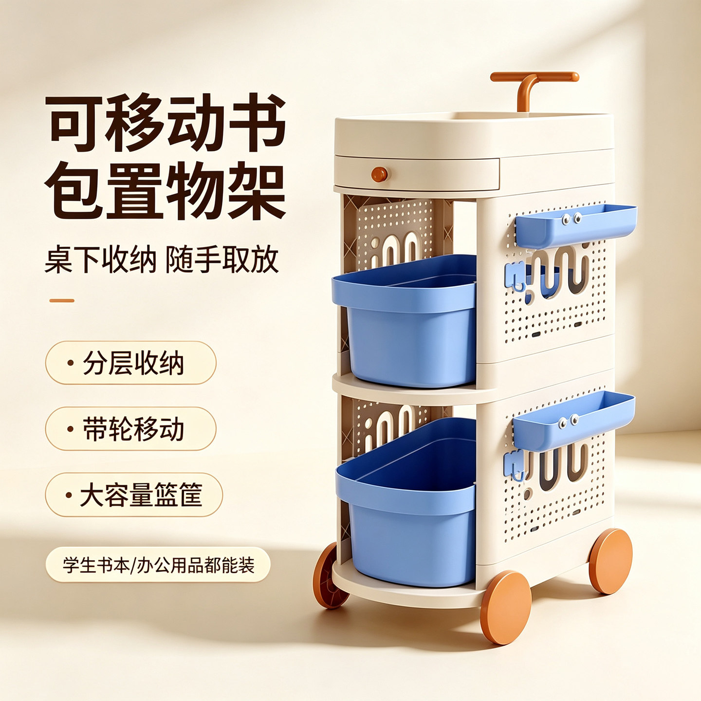 桌下可移动书本收纳小推车