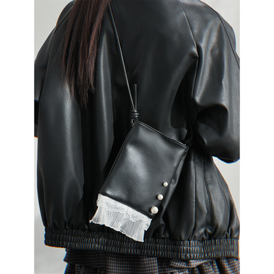 uustudio原创珍珠蕾丝拼接小方包