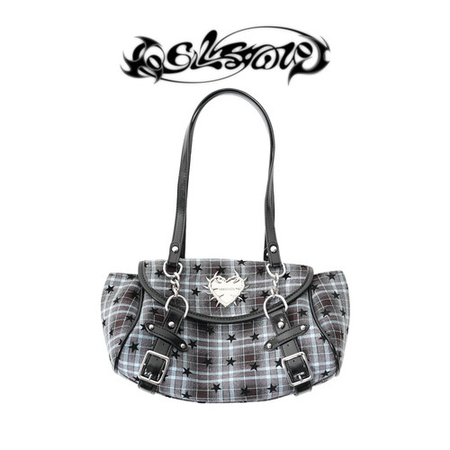 uustudio亚比小众原创设计甜心叛逆辣妹大容量格纹链条单肩腋下包