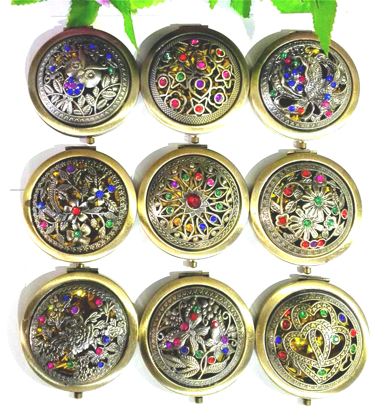 六一复古镂空化妆镜古铜金属镜折叠双面放大圆镜便携梳妆镜小礼物