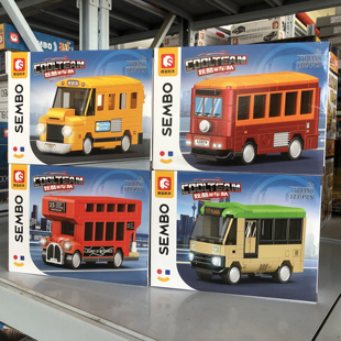 森宝复古巴士香港伦敦巴士老爷车儿童男拼装积木车DIY玩具714356