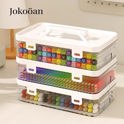 手提式马克笔收纳盒透明大容量美术生专用水彩笔彩铅画笔收纳箱子