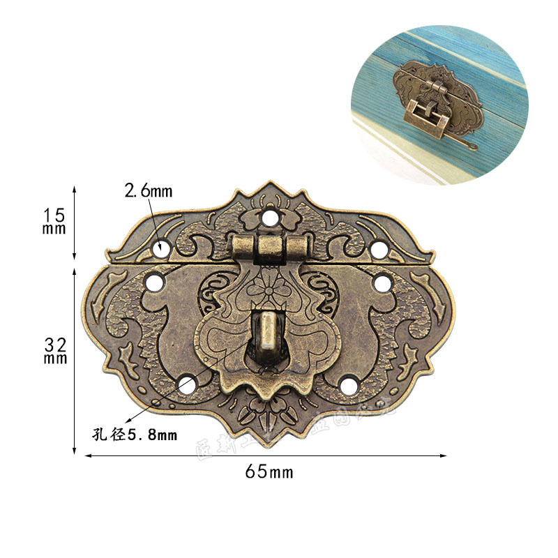 小号可锁面板扣木箱锁牌首饰盒复古搭扣木盒锁扣柜子锁仿古门配件 基础建材 暗箱扣 原图主图