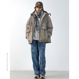 米苏与老男人日系卡其色棉服男冬季 男女通穿羽绒棉衣外套酷感穿搭