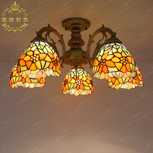 Tiffany欧式田园太阳花彩色玻璃吸顶灯客厅餐厅卧室吊灯欧式灯