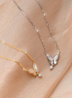 s925纯银白贝母蝴蝶项链贝壳吊坠