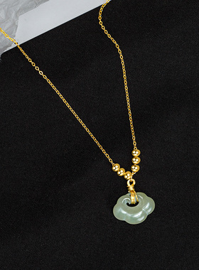 s925纯银和田玉平安锁项链女高级