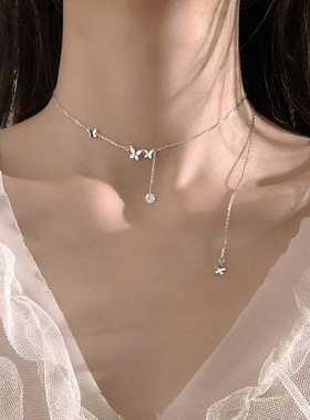 s925纯银甜美蝴蝶项链女ins冷淡