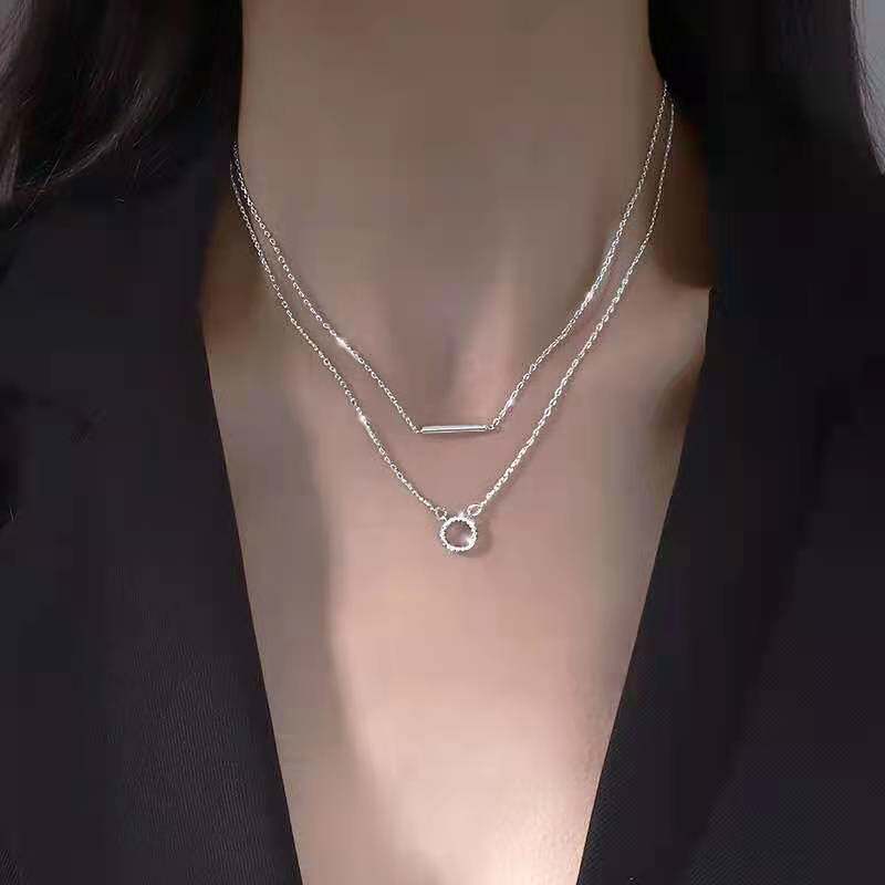 s925银环一字双层项链女轻奢百搭小众设计感新款高级感锁骨链纯银