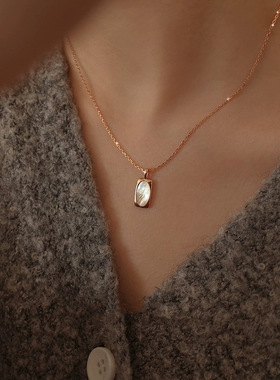 s925纯银贝壳吊坠项链女法式复古