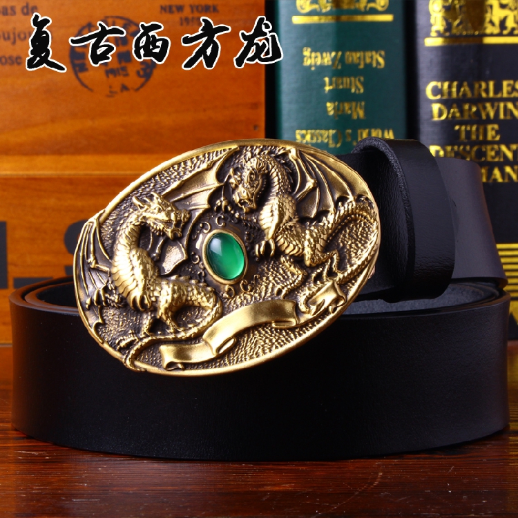 复古潮男皮带男士真皮青年纯铜扣真皮牛皮唐草个性六星腰带