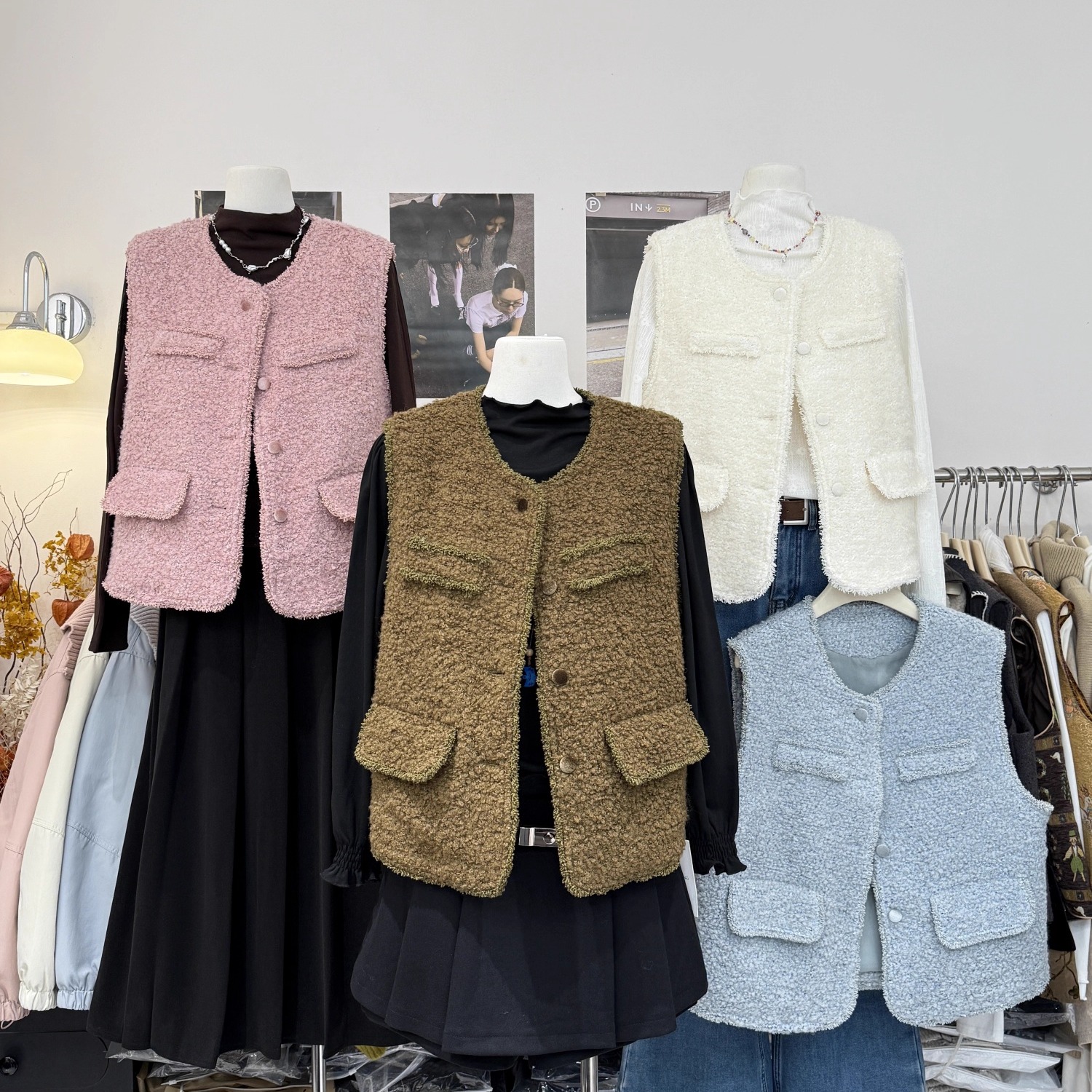 韩版气质洋气小香风羊羔毛马甲女