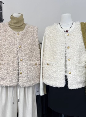 韩系时尚软仿羊羔毛马甲女2025秋冬新款百搭皮毛一体宽肩背心外套