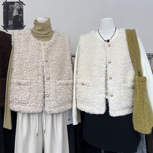 韩系时尚软仿羊羔毛马甲女2025秋冬新款百搭皮毛一体宽肩背心外套