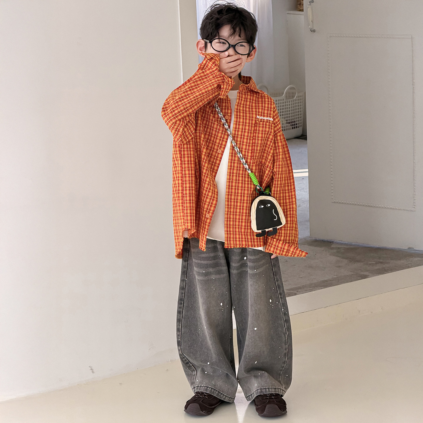 韩版复古格子衬衫男春秋宽松翻领长袖百搭休闲上衣,童装/婴儿装/亲子装,衬衫,淘宝优惠券,粉丝福利购,淘宝优惠卷