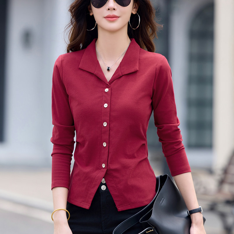 褶皱长袖t恤上衣女洋气小衫春秋新款正肩设计感小众打底衫polo衫