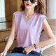 无袖 80支丝光棉V领短袖 t恤女外穿宽松凉爽夏季 背心纯棉打底上衣女