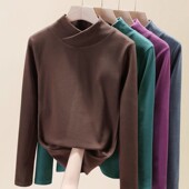T恤秋冬洋气内搭上衣2025新款 加厚双面德绒半高领打底衫 女长袖 潮