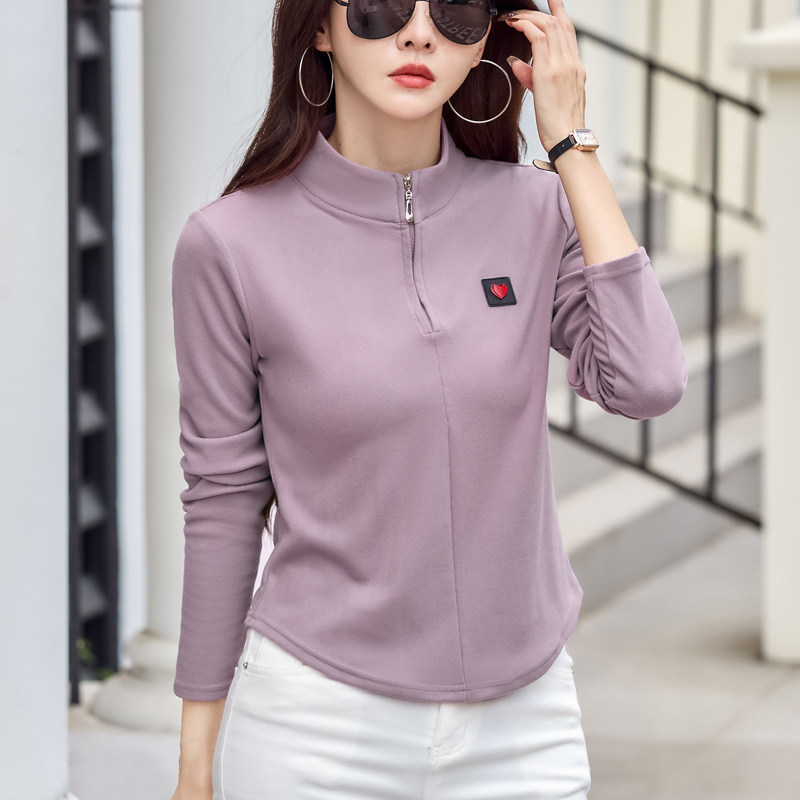 立领纯棉拉链长袖t恤女打底衫2025春秋洋气显瘦半高领内搭上衣潮,女装/女士精品,T恤,淘宝优惠券,粉丝福利购,淘宝优惠卷
