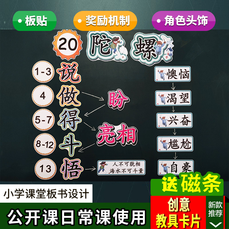 陀螺教具设计小学四年级上册语文公开课教学赛课黑板板书贴卡片