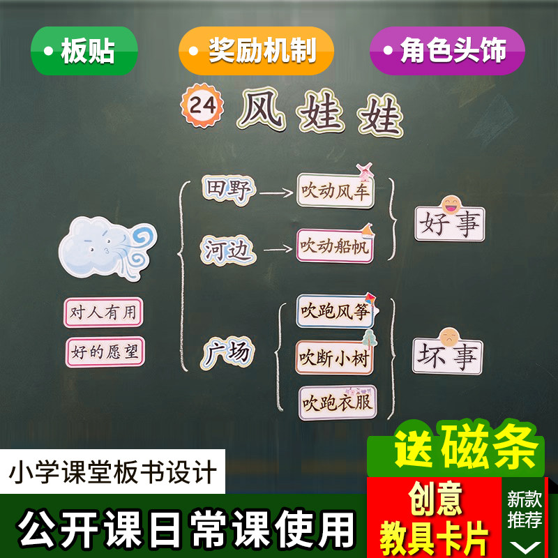 风娃娃小学二年级上册语文板书设计公开课优质课教学黑板教具卡片
