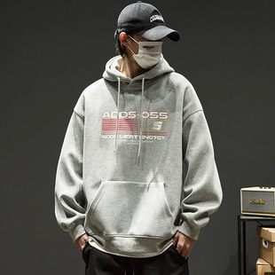 潮牌情侣装 加绒连帽卫衣男女秋冬季 印花宽松保暖外套 高街大码 美式