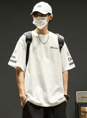 美式潮牌重磅纯棉短袖t恤男夏季设计感体恤宽松潮流白色半袖上衣