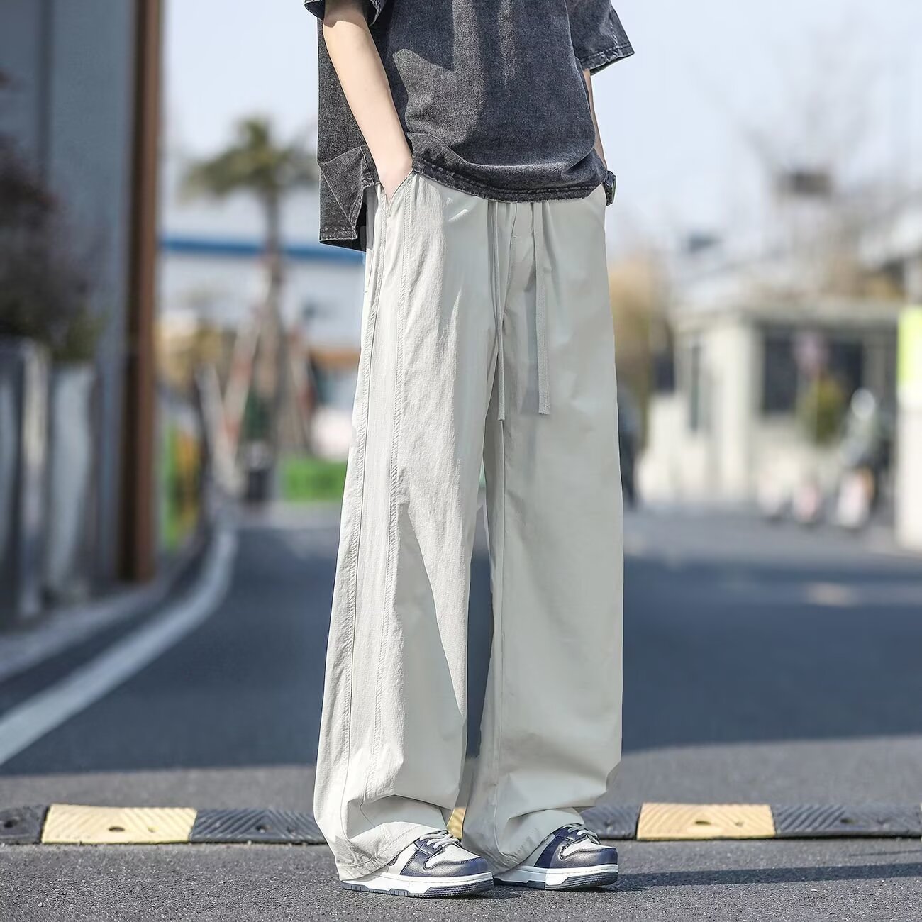美式潮牌薄款冰丝直筒休闲裤男女夏季情侣装大码宽松运动阔腿长裤