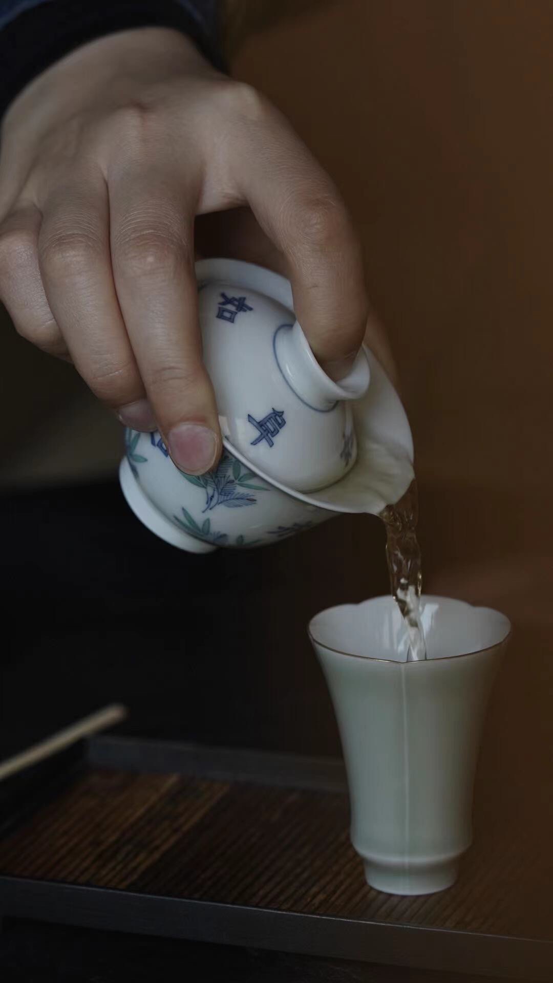 弥云斋永如松竹斗彩小盖碗 景德镇手绘岩茶茶碗陶瓷仿古功夫茶具