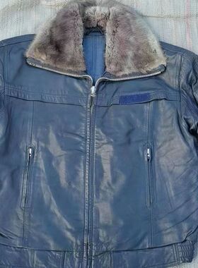 八成新02冬飞行员皮服冬季飞行皮衣皮服夹克外套天蓝色潮机车外套