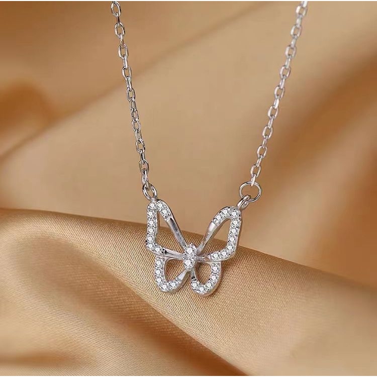 S925纯银蝴蝶项链女 韩版轻奢冷淡风锁骨链时尚高级感小众锁骨链