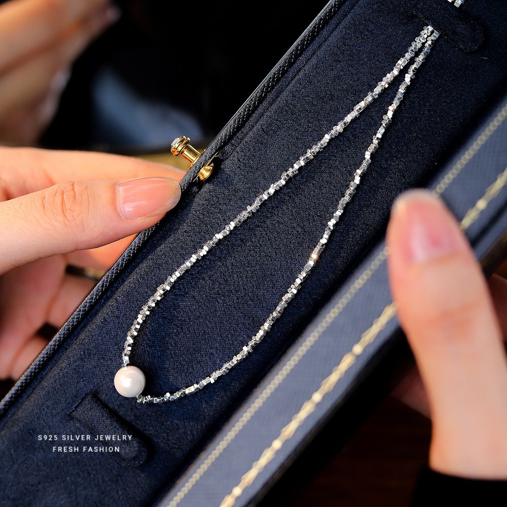 s925纯银碎银几两圆珠项链几何法式复古优雅气质轻奢高级感锁骨链