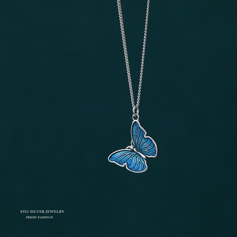 925纯银蝴蝶ins锁骨链女韩国东大门项链小众设计简约吊坠直播货源