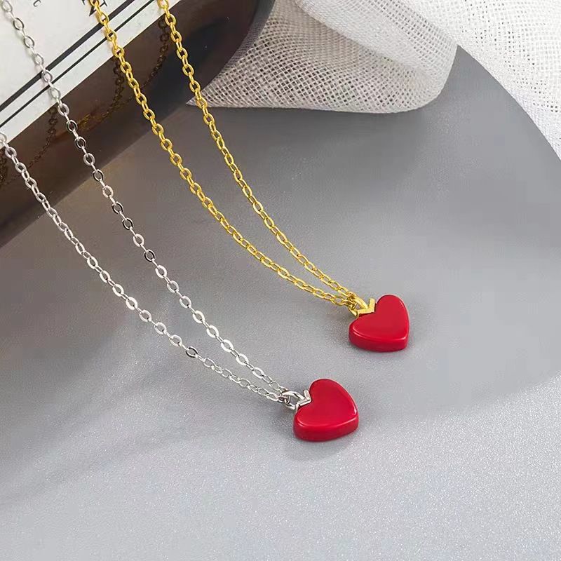 18k金小红心s925纯银项链女百搭轻奢小众设计爱心形吊坠锁骨链