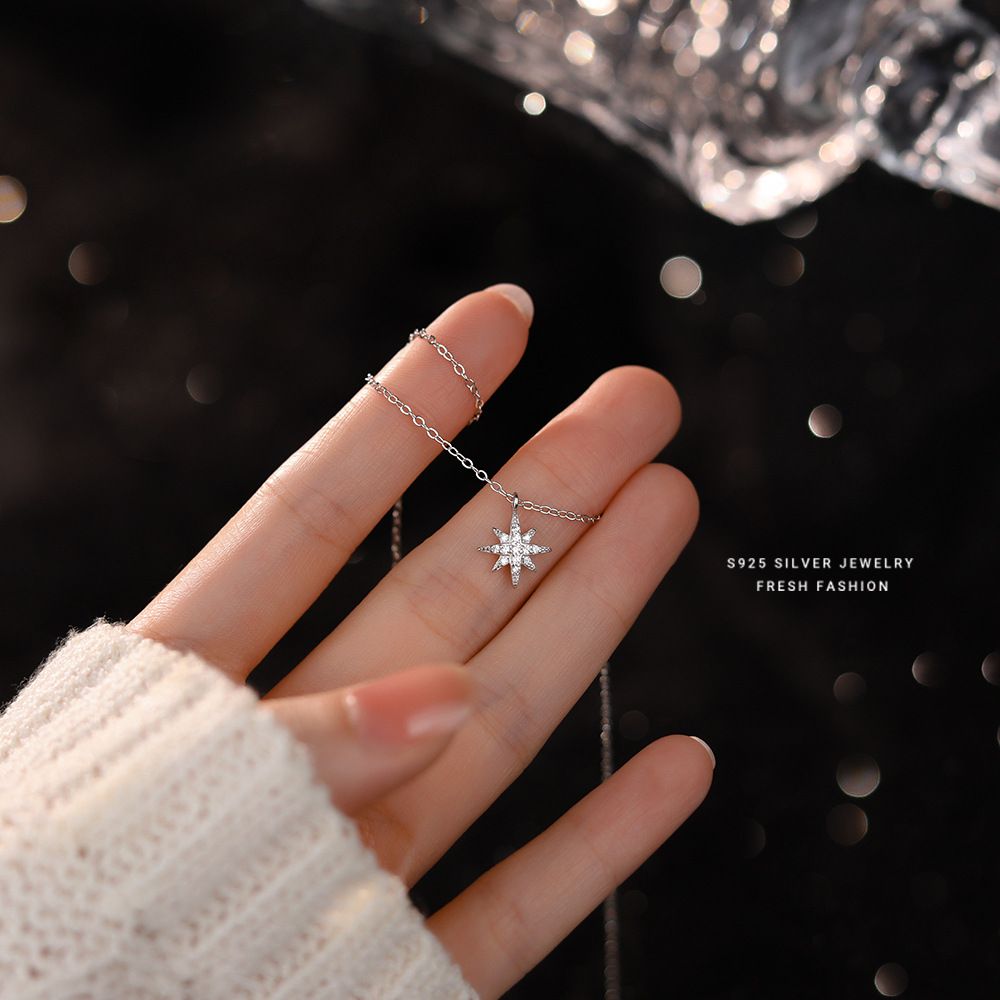 s925纯银八芒星项链女轻奢时尚高级感锁骨链精致小众生日礼物