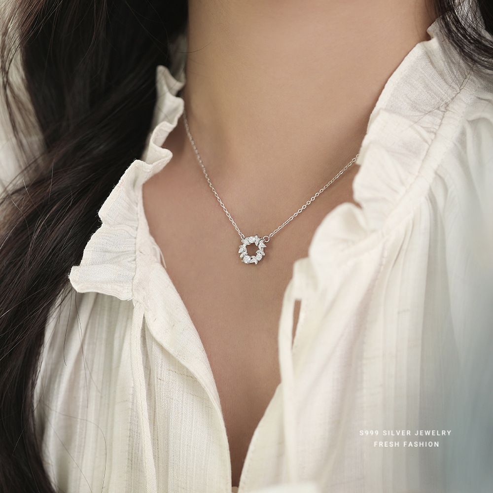 云小舒S999纯银幸运花环项链女ins高级感小众设计锁骨链夏季百搭