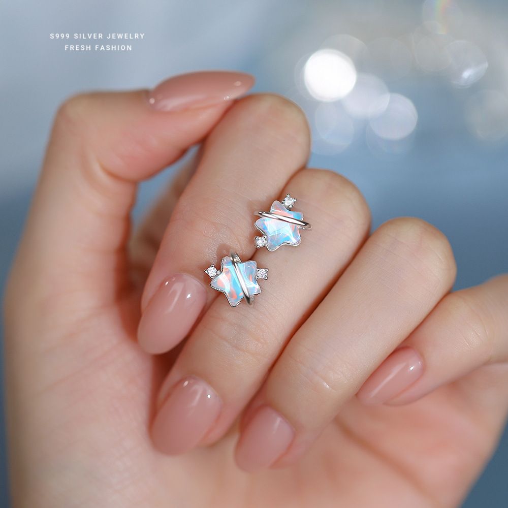 星动轨迹S999纯银梦幻星星耳钉女2025时尚清新小众设计感锆石耳环