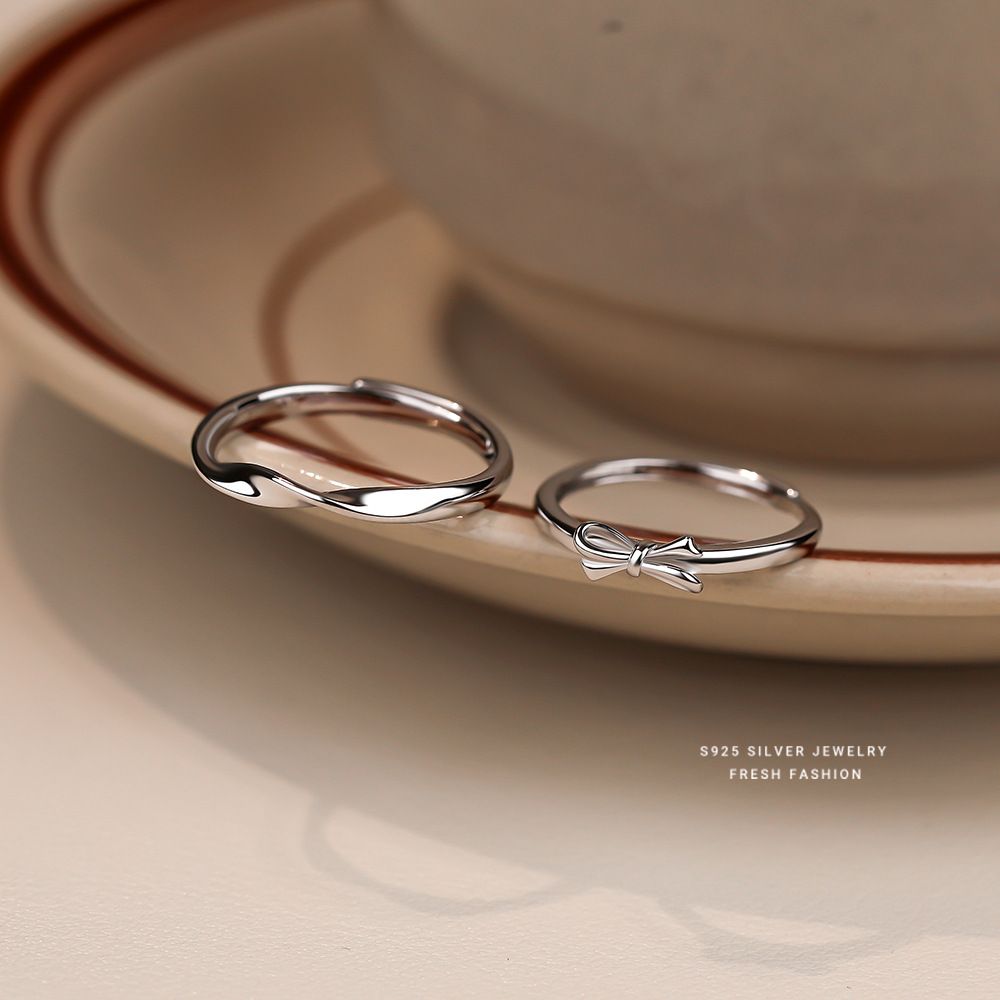 莫比乌斯蝴蝶结情侣戒指s925纯银时尚百搭简约对戒韩版情人节指环