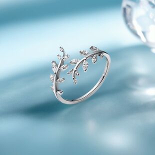 S925纯银树叶戒指女小众高级感麦穗指环开口戒森系甜美百搭手饰品