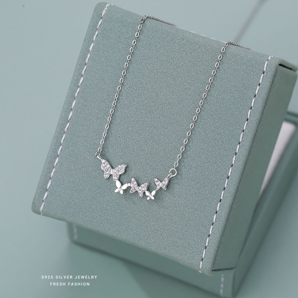 甜酷辣妹小众镶钻蝴蝶项链女s925纯银韩版百搭时尚锁骨链高级感
