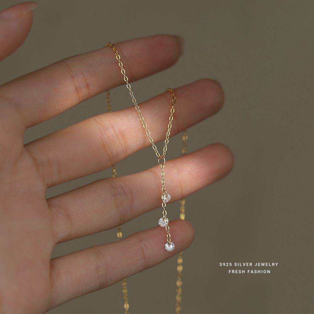超闪锆石流苏项链女s925纯银轻奢百搭时尚锁骨链小众设计颈链