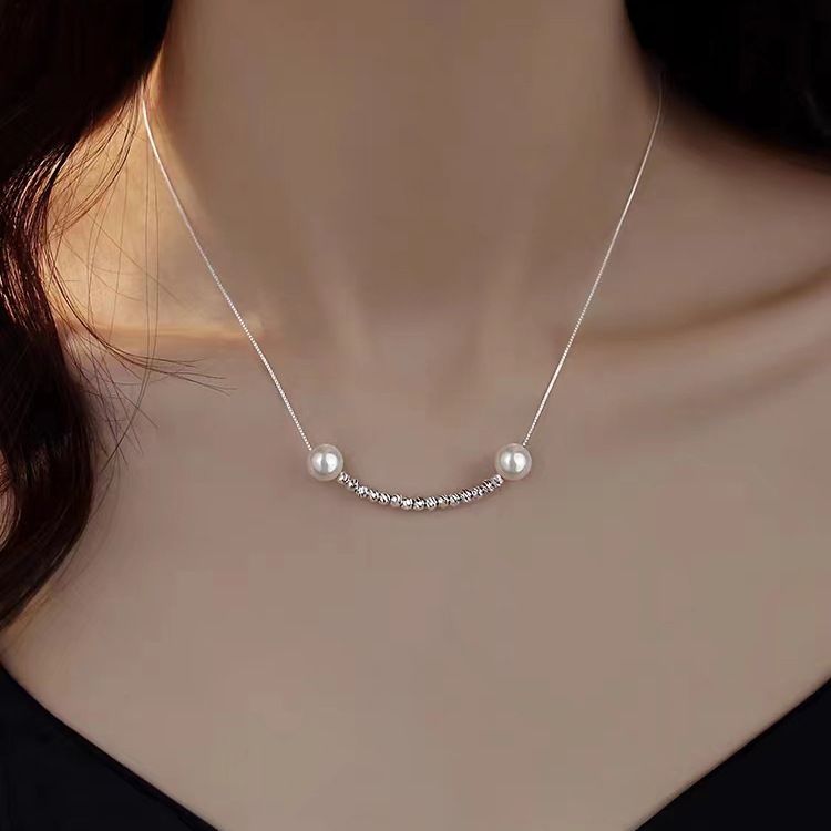 S925纯银气质超闪切花珠微笑项链女轻奢高级感小众设计感珍珠颈链