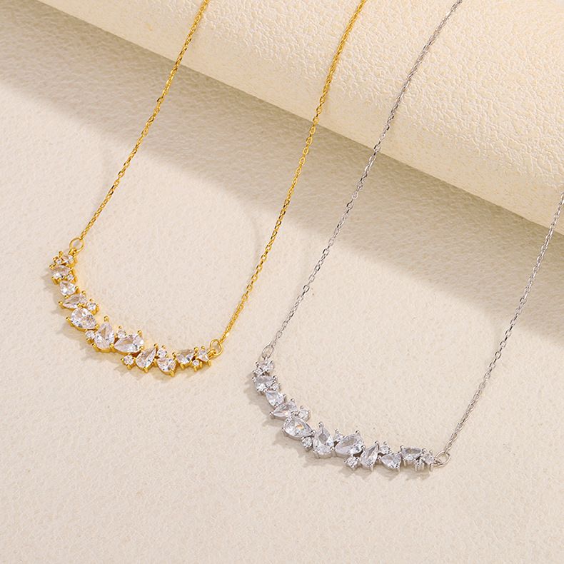 S925纯银紫藤花项链女韩版轻奢小众高级感项链小碎钻微笑锁骨链